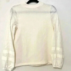 Madewell Weavemix Mockneck Bubble-Sleeve Top in Antique Cream